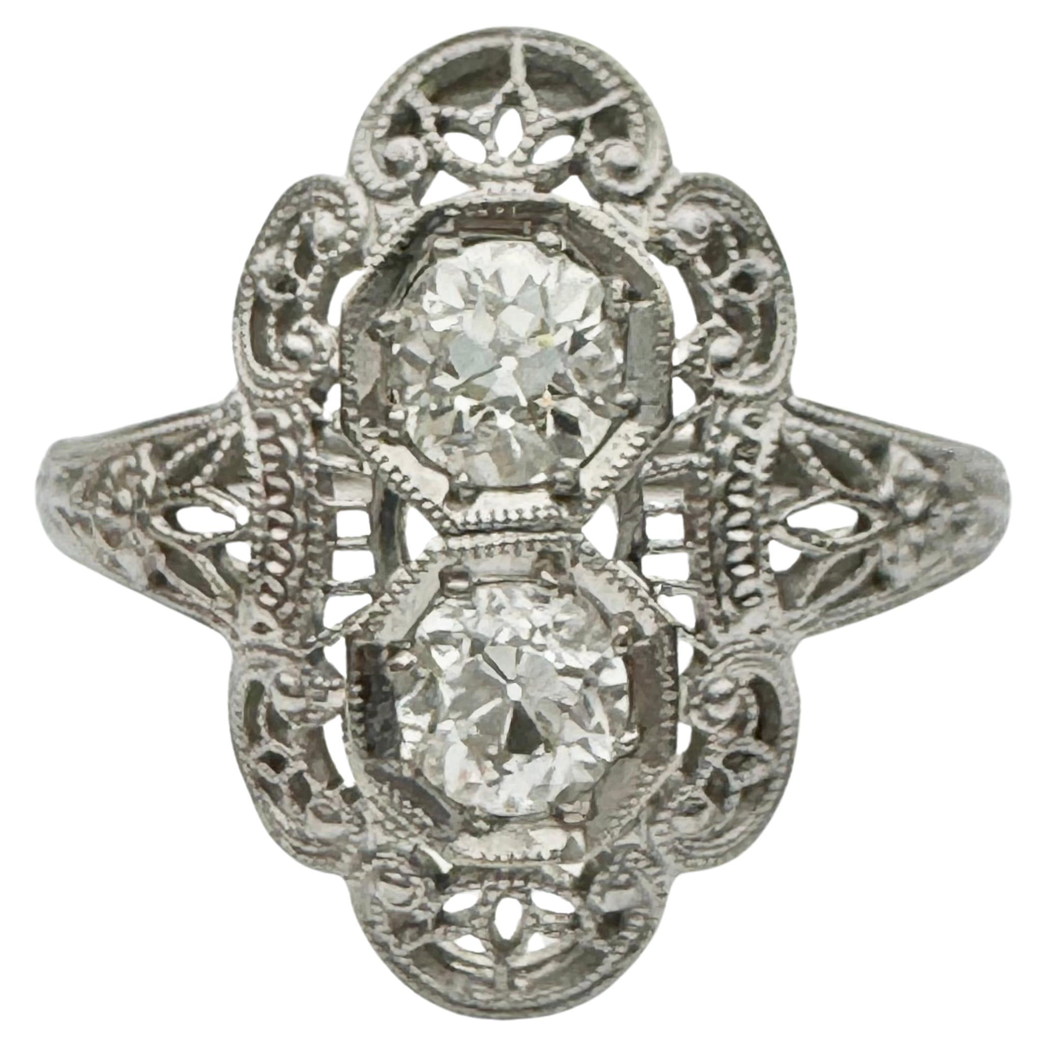 White Gold, Double Diamond Filigree Ring For Sale