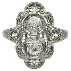 Vintage White Gold, Double Diamond Filigree Ring