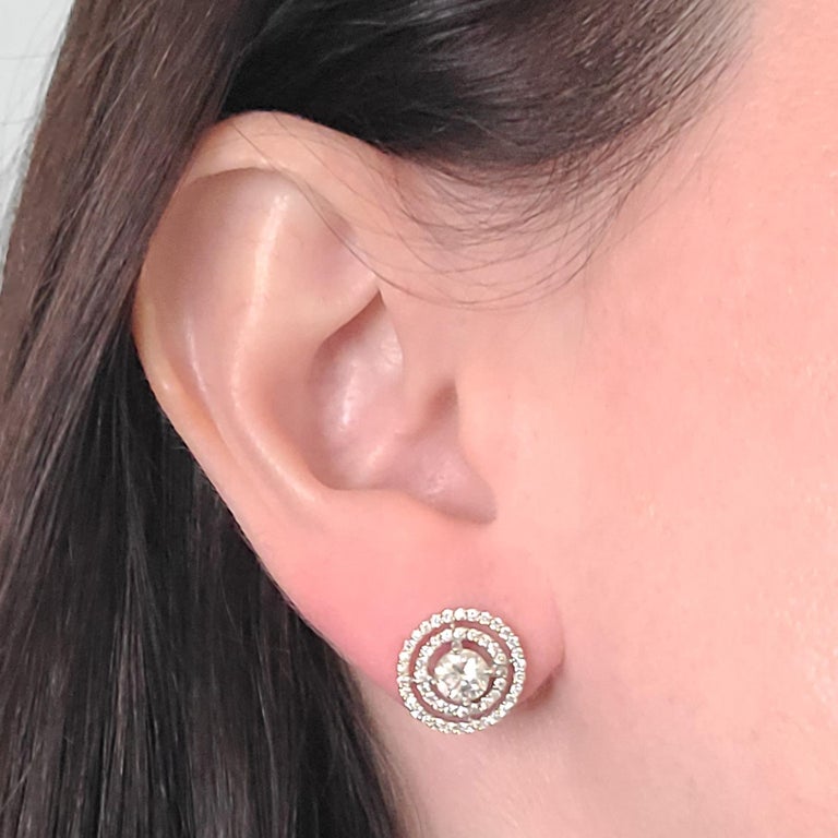 White Gold Double Diamond Halo Stud Earrings For Sale at 1stDibs