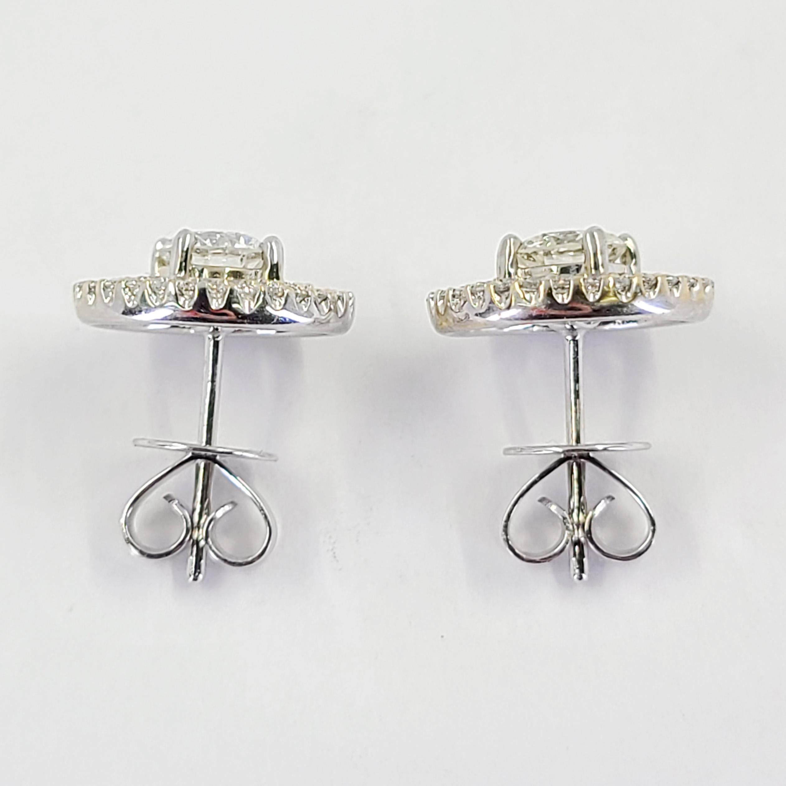 White Gold Double Diamond Halo Stud Earrings In Good Condition For Sale In Coral Gables, FL