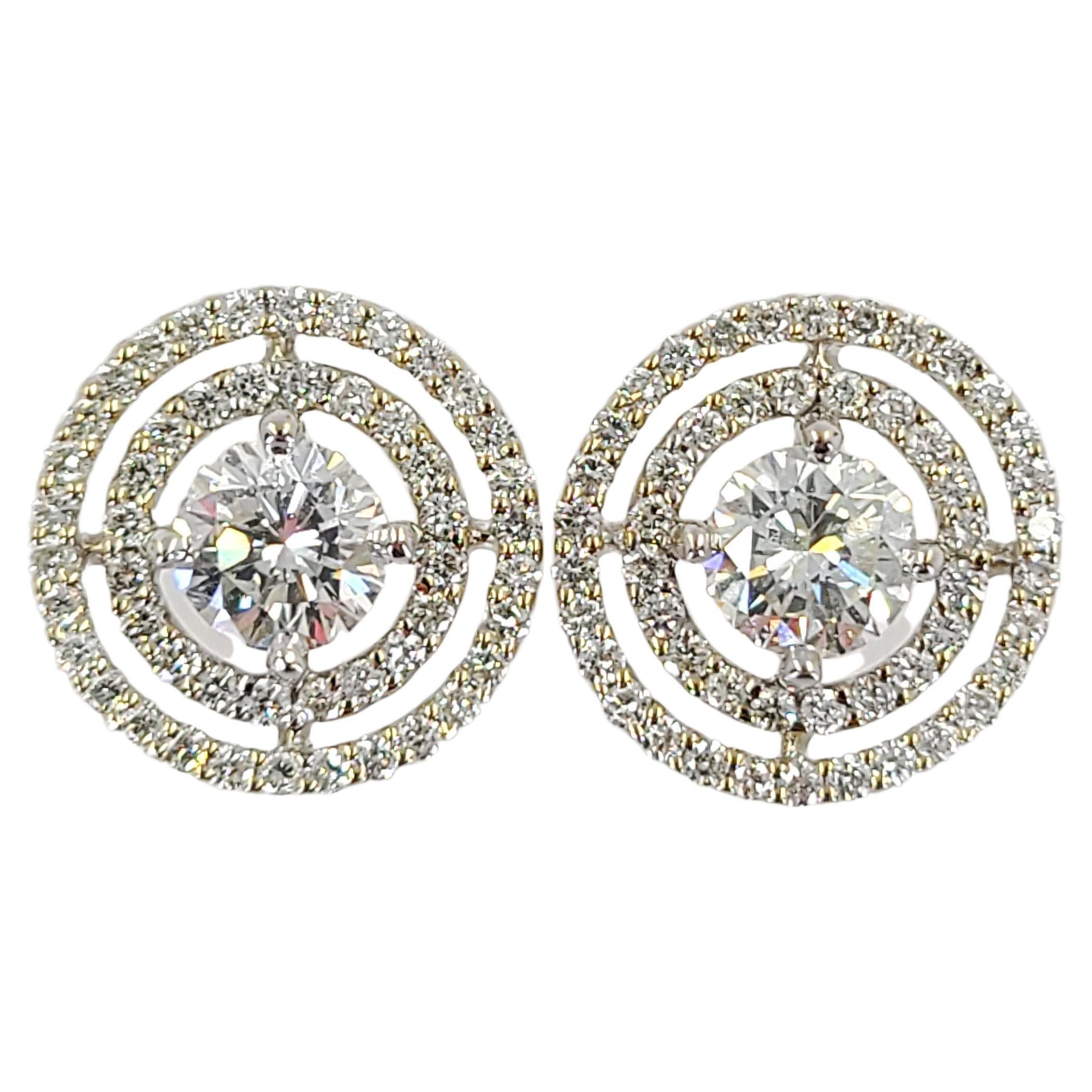 White Gold Double Diamond Halo Stud Earrings For Sale