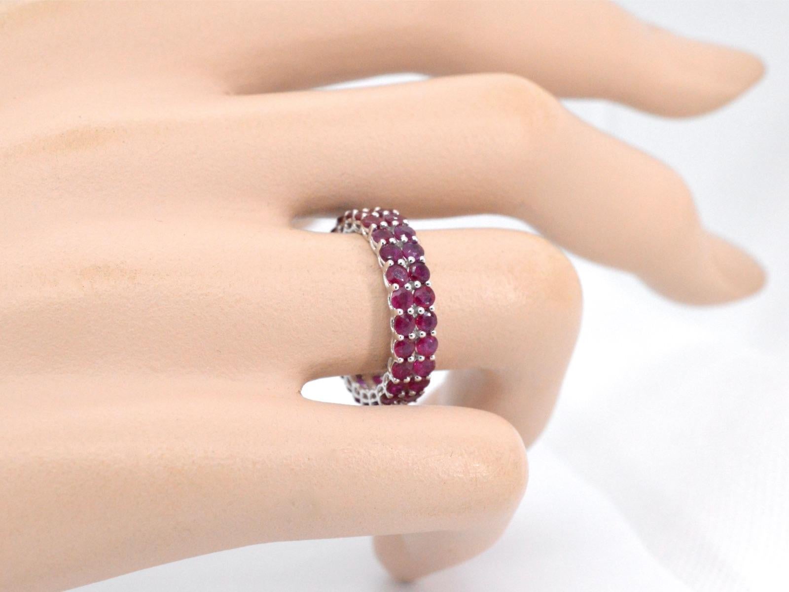 Contemporary White Gold Double Eternity Ring with Rubies For Sale