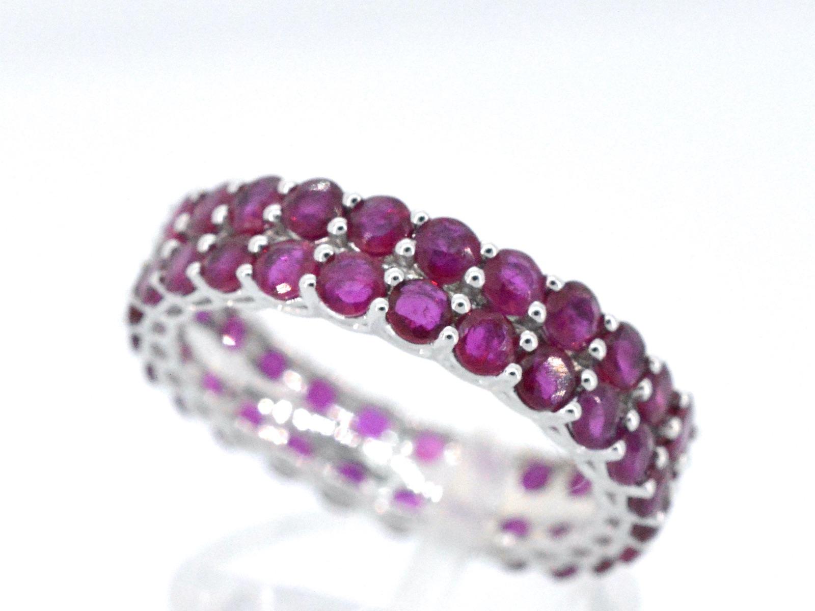 Round Cut White Gold Double Eternity Ring with Rubies For Sale