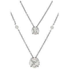 White gold double row necklace with diamond pendants