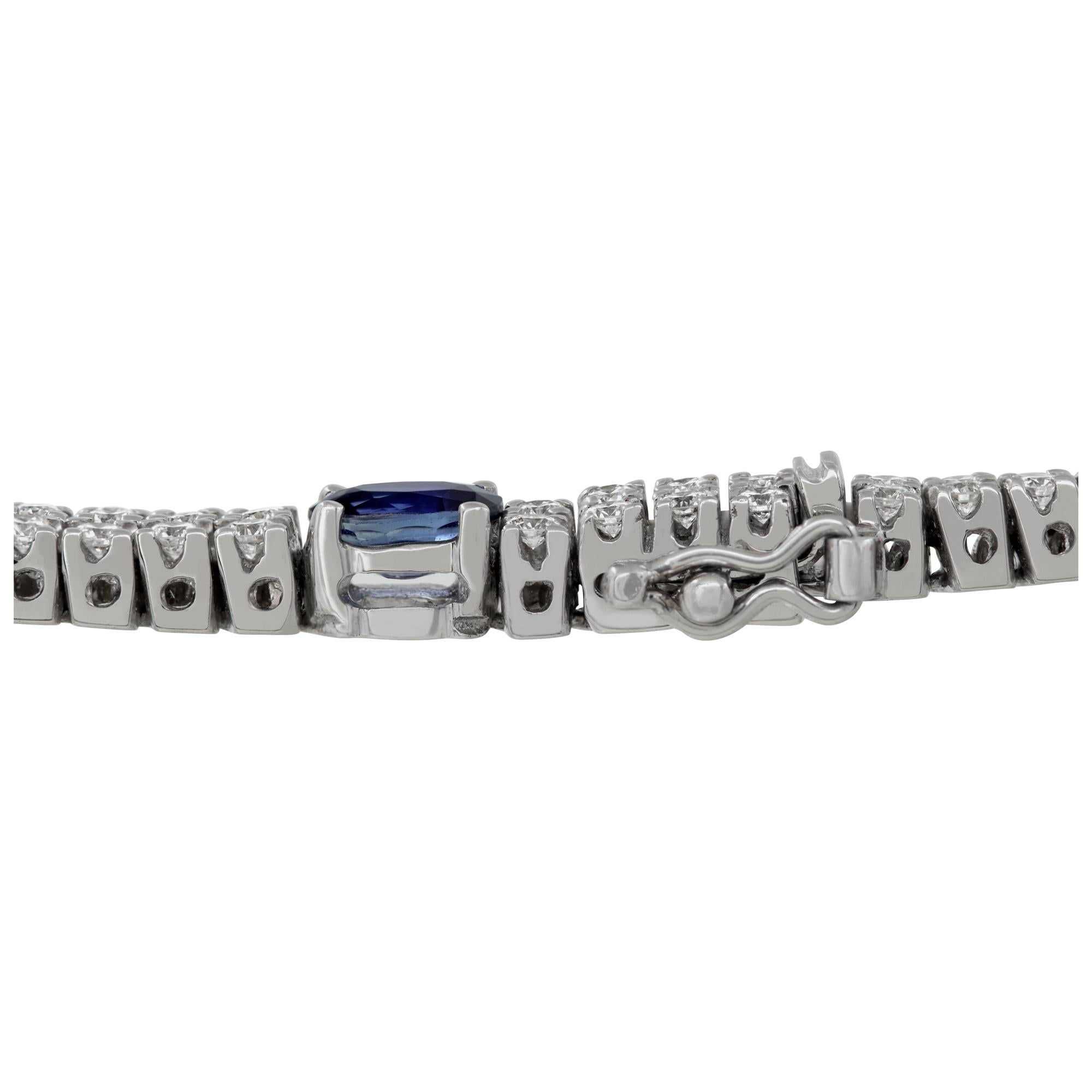 Women's White gold double row tennis necklace with diamonds and sapphires