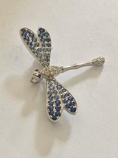 White Gold Dragonfly Brooch, Set with Sapphires and Diamonds