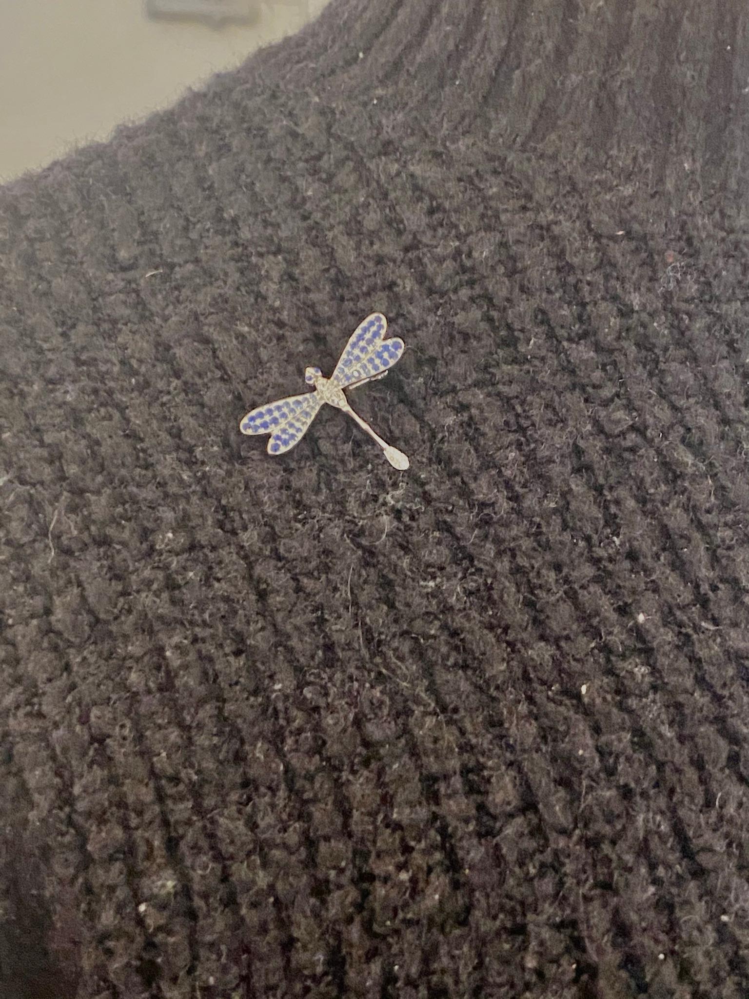 White Gold Dragonfly Brooch, Set with Sapphires and Diamonds For Sale 3