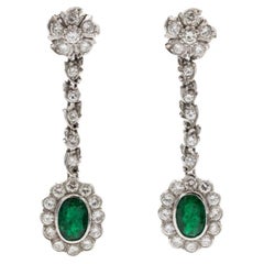 White Gold Drop Earrings with Emeralds and Diamonds