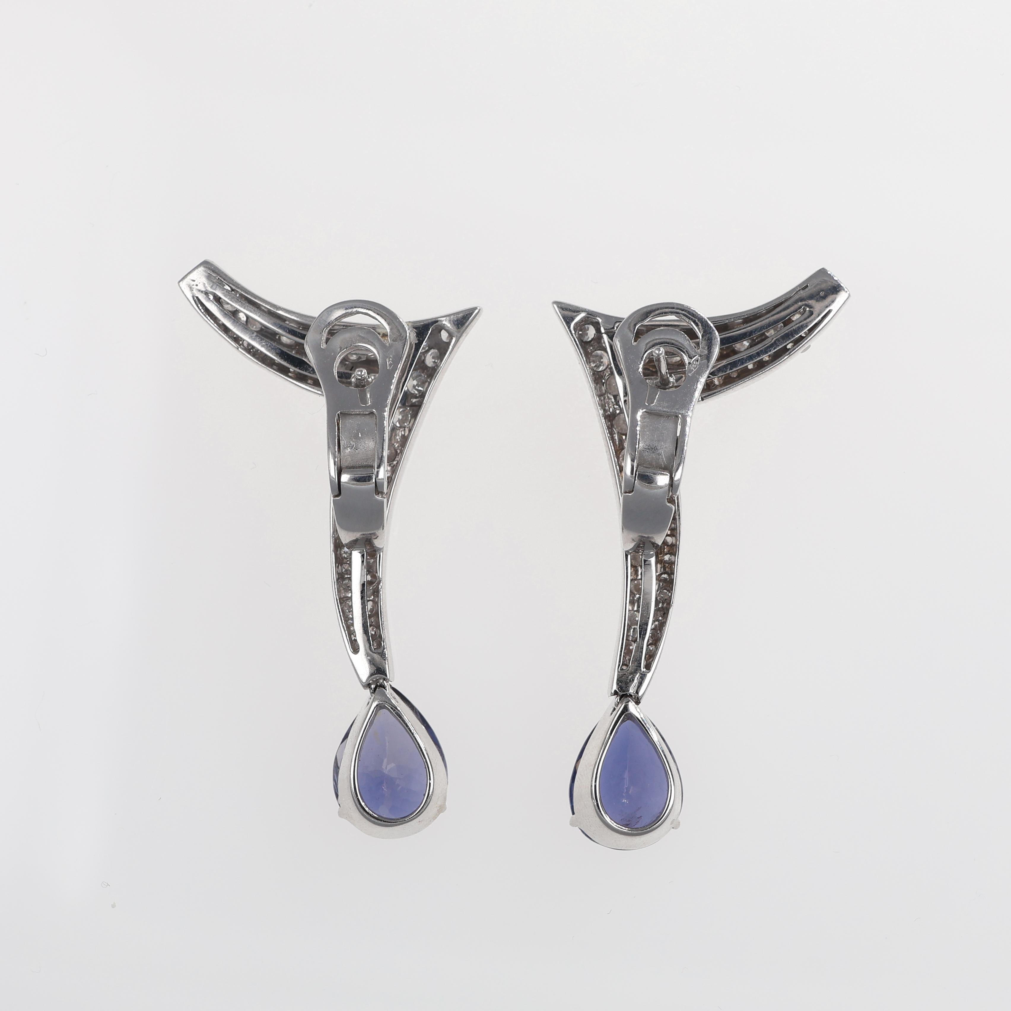 Brilliant Cut White Gold Drop Earrings with Pavé Diamonds and Iolite For Sale