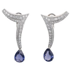 White Gold Drop Earrings with Pavé Diamonds and Iolite