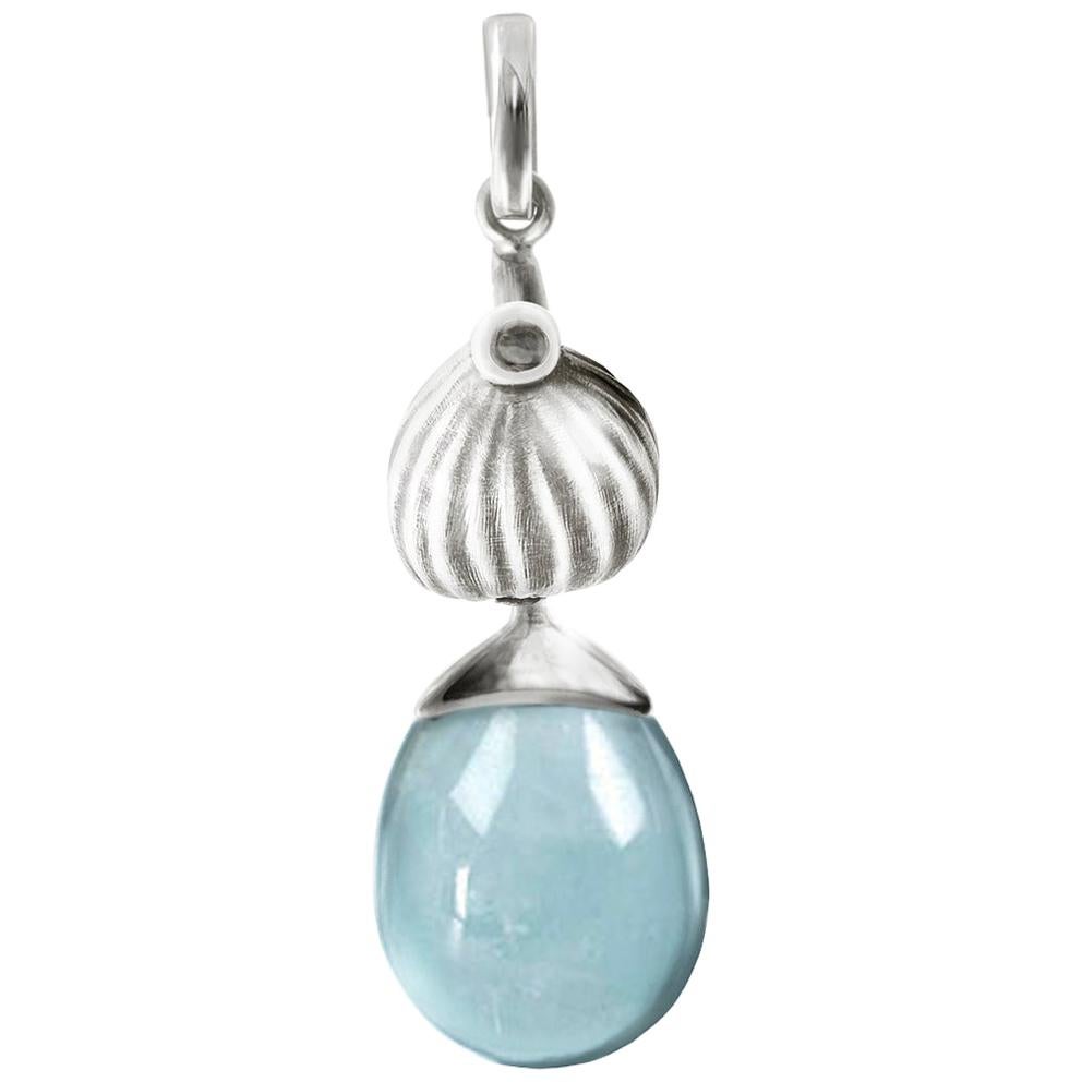 White Gold Drop Pendant Necklace with Aquamarine by the Artist For Sale