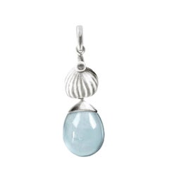 White Gold Drop Pendant Necklace with Blue Topaz by the Artist
