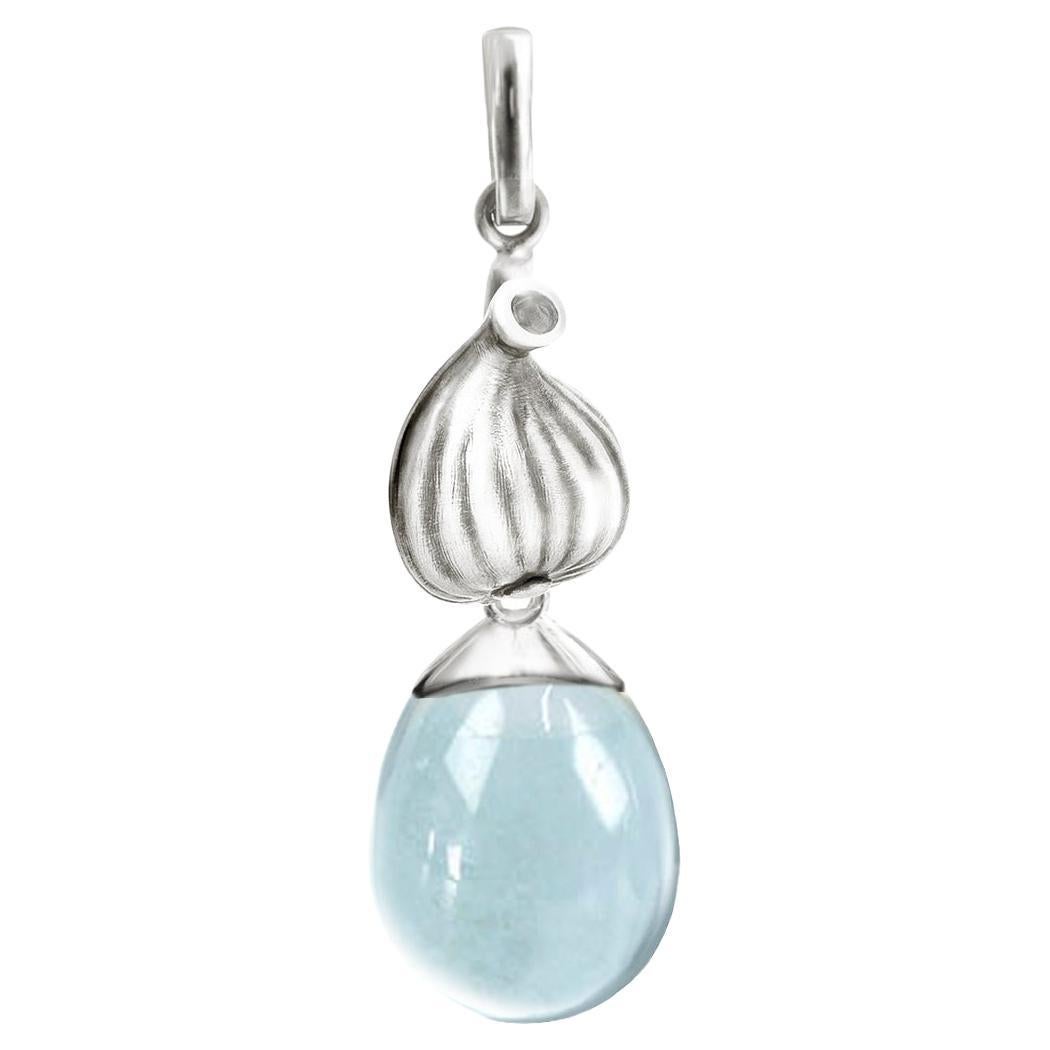 White Gold Drop Pendant Necklace with Blue Topaz by the Artist For Sale