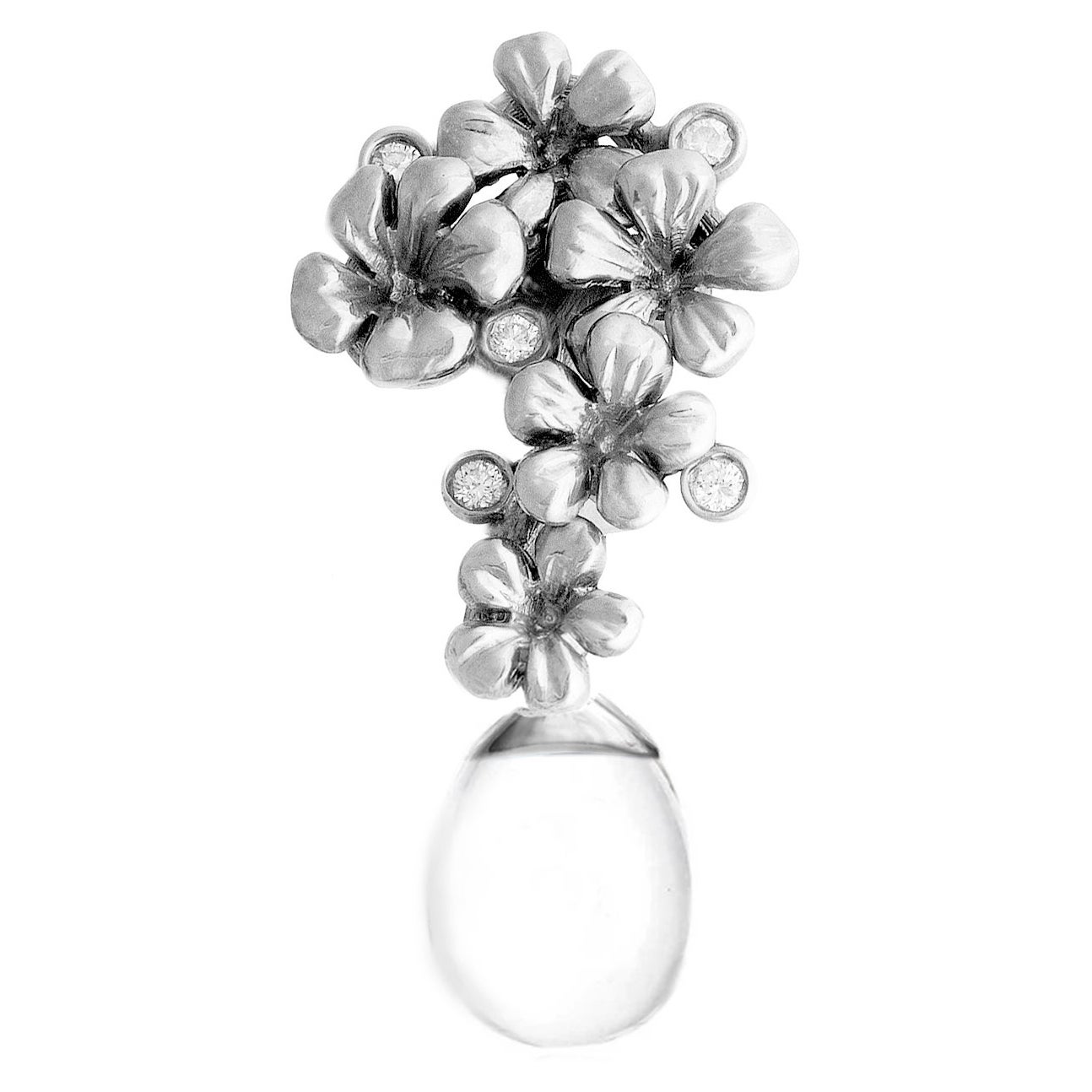Collier pendentif en or blanc avec diamants et quartz amovible
