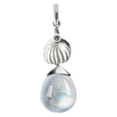 White Gold Fig Garden Drop Pendant Necklace with Moonstone by the Artist