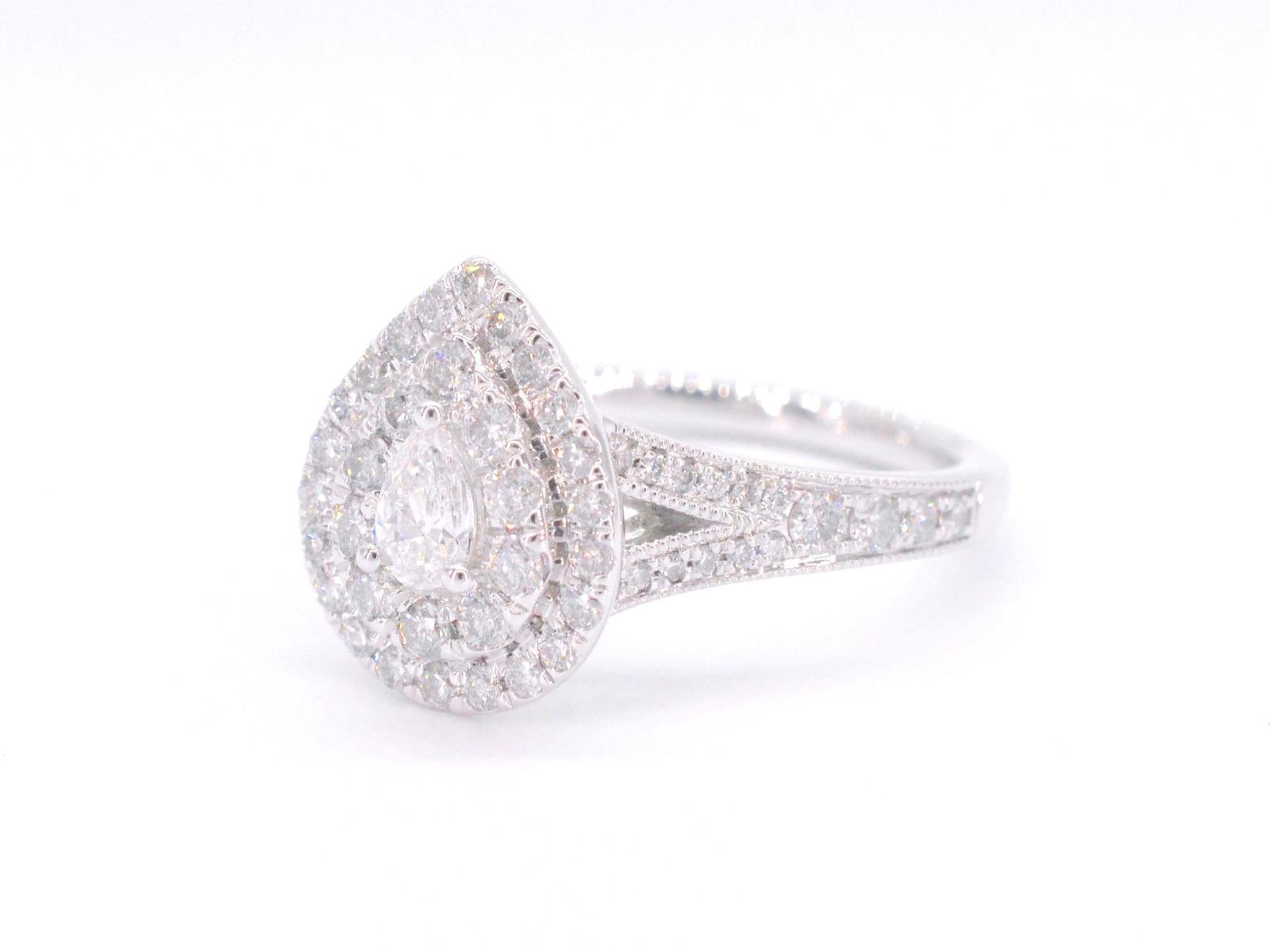 Contemporary White Gold Drop-Shaped Entourage Ring with Diamonds For Sale