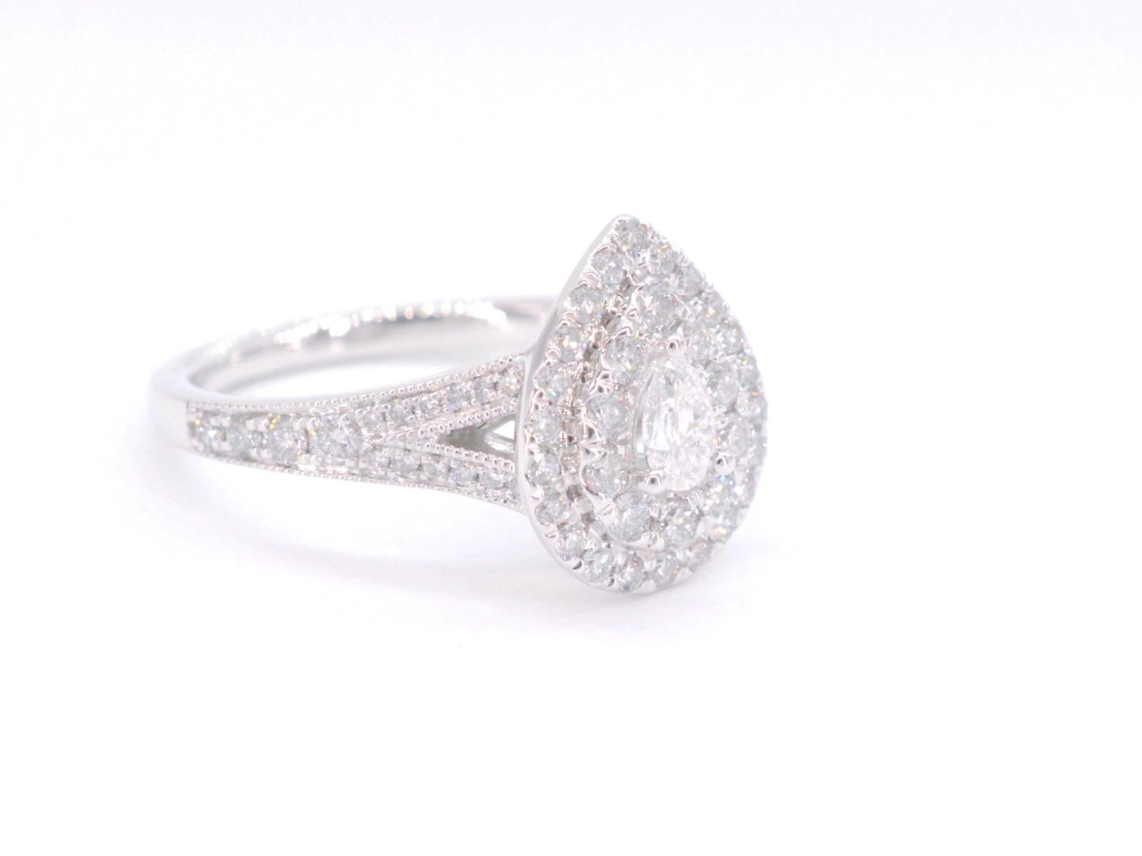 Brilliant Cut White Gold Drop-Shaped Entourage Ring with Diamonds For Sale
