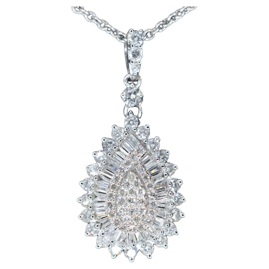 White gold drop-shaped pendant with diamonds
