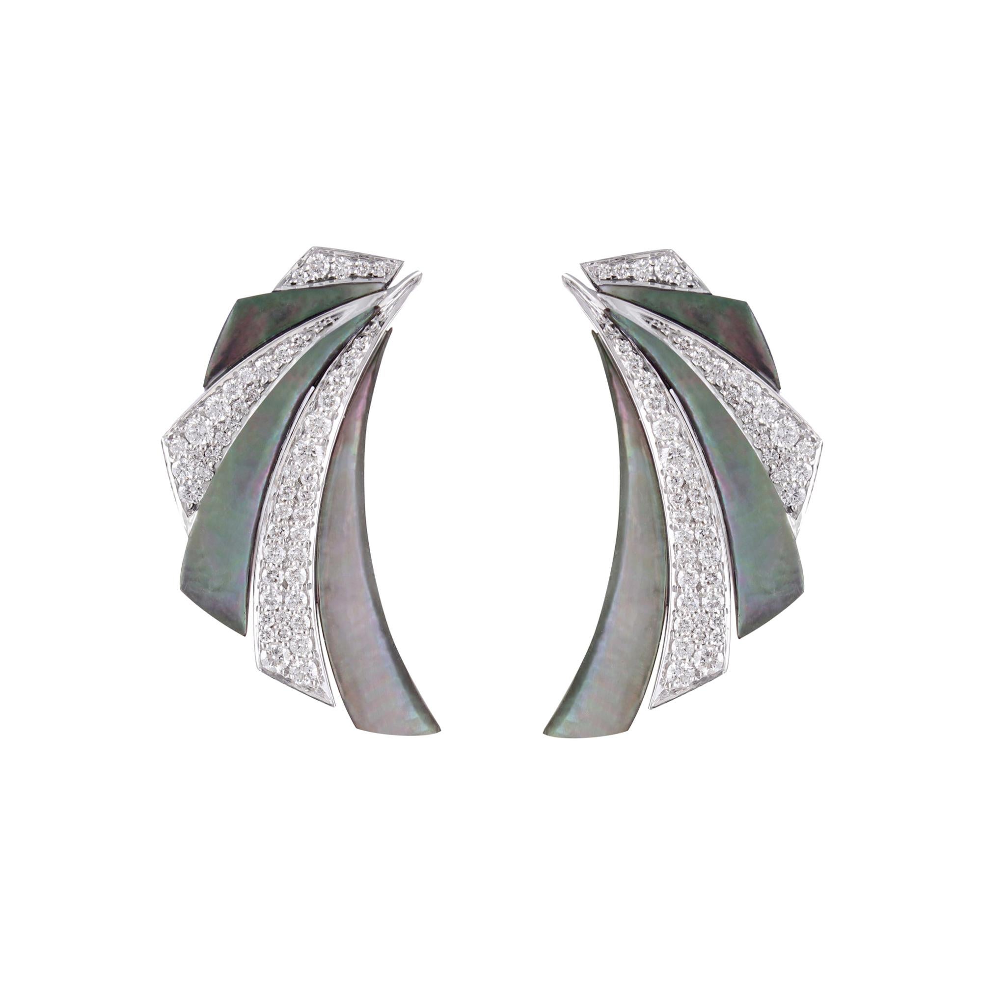 Ananya White Gold Ear Cuffs Set with Mother of Pearl and Diamonds For