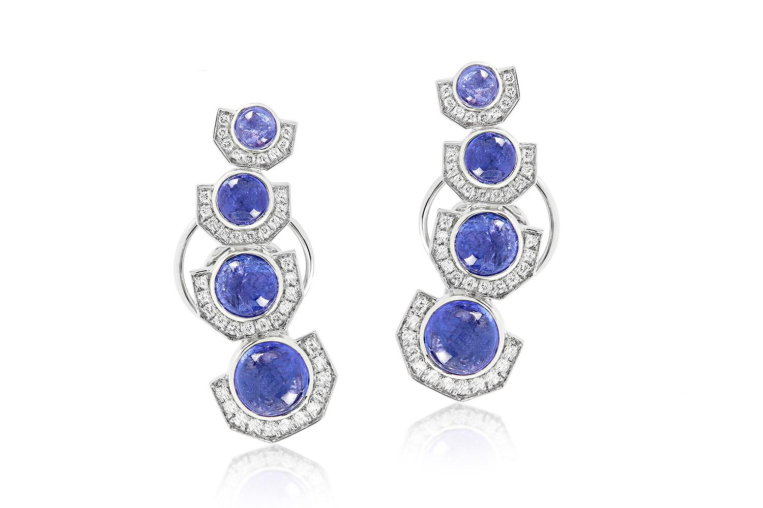 Modern Ananya White Gold Ear Cuffs Set with Tanzanite and Diamonds For Sale