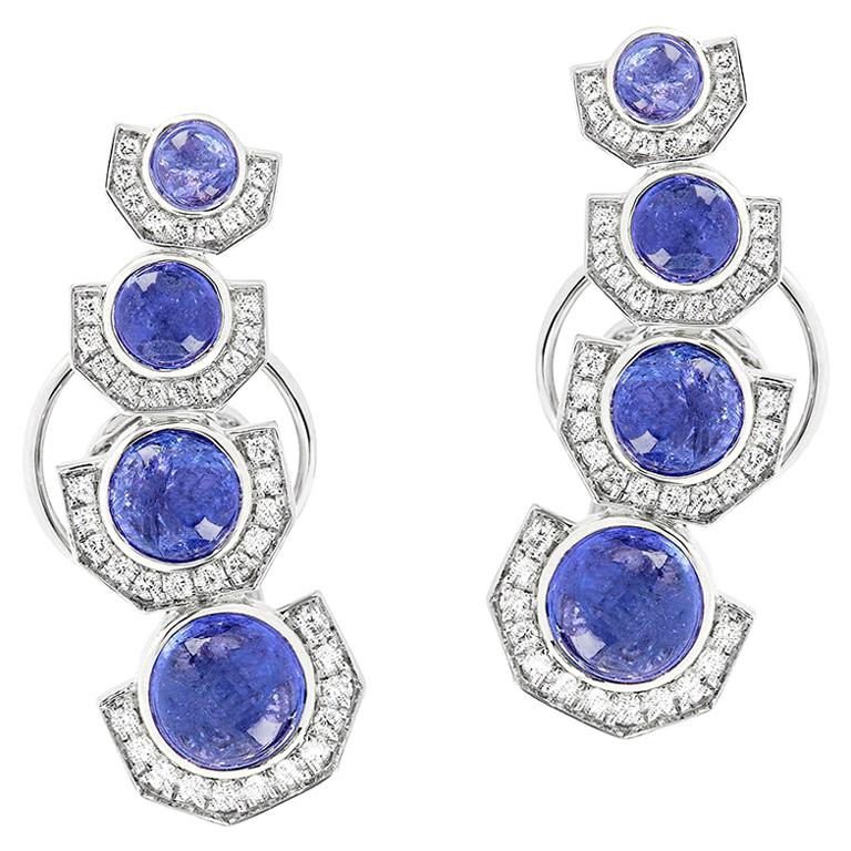 Ananya White Gold Ear Cuffs Set with Tanzanite and Diamonds For Sale