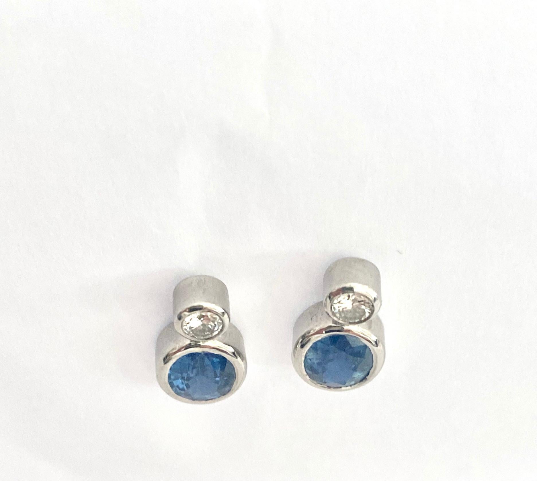 Brilliant Cut White Gold Ear Studs Each with a Sapphire and Brilliant