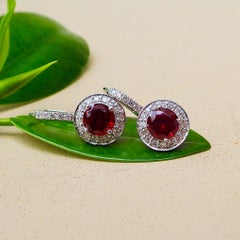 White Gold Earrings 2.43 Carat of Chatham-Created Ruby and 0.41 Carat Diamond