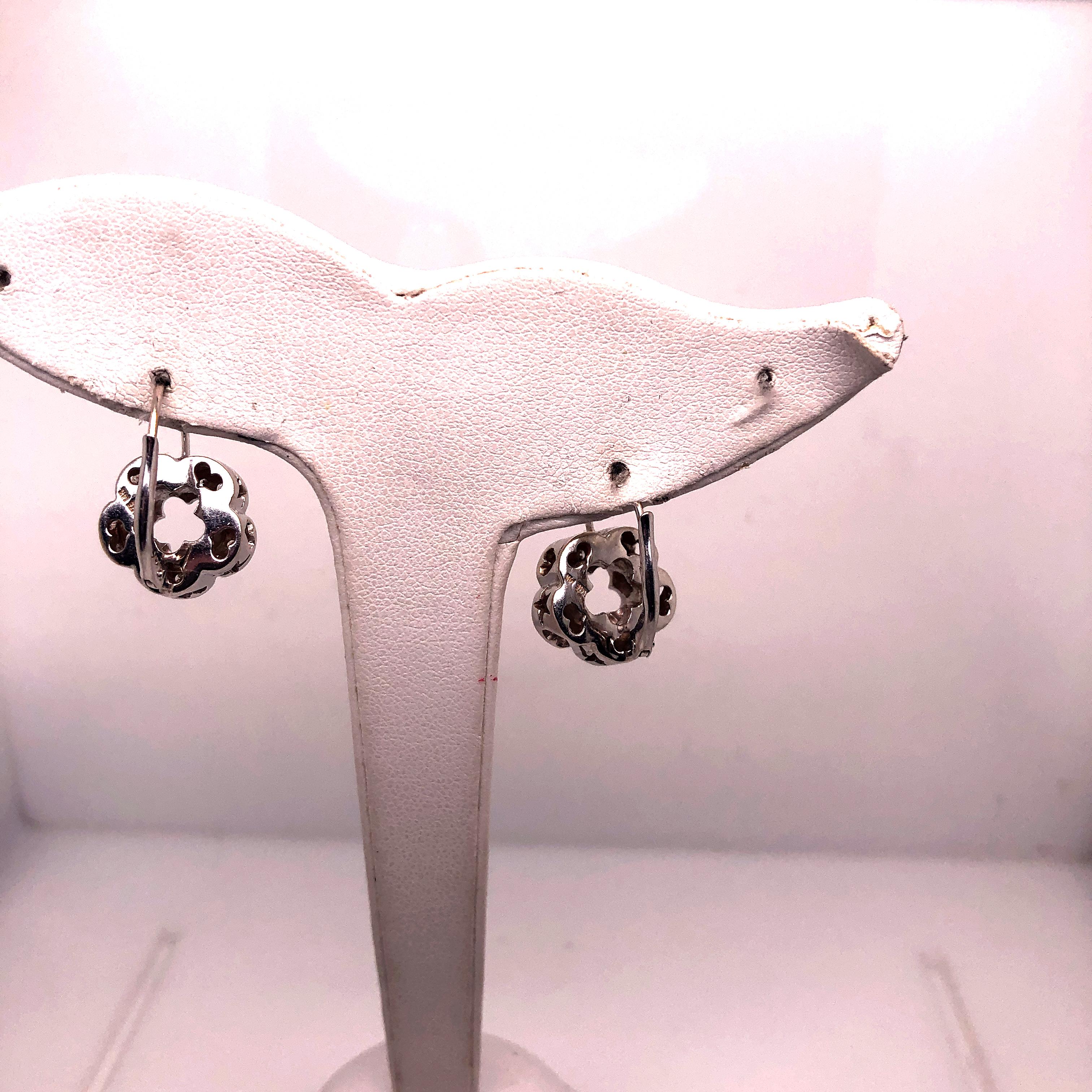 Round Cut White Gold Earrings Flower Shaped with Diamonds