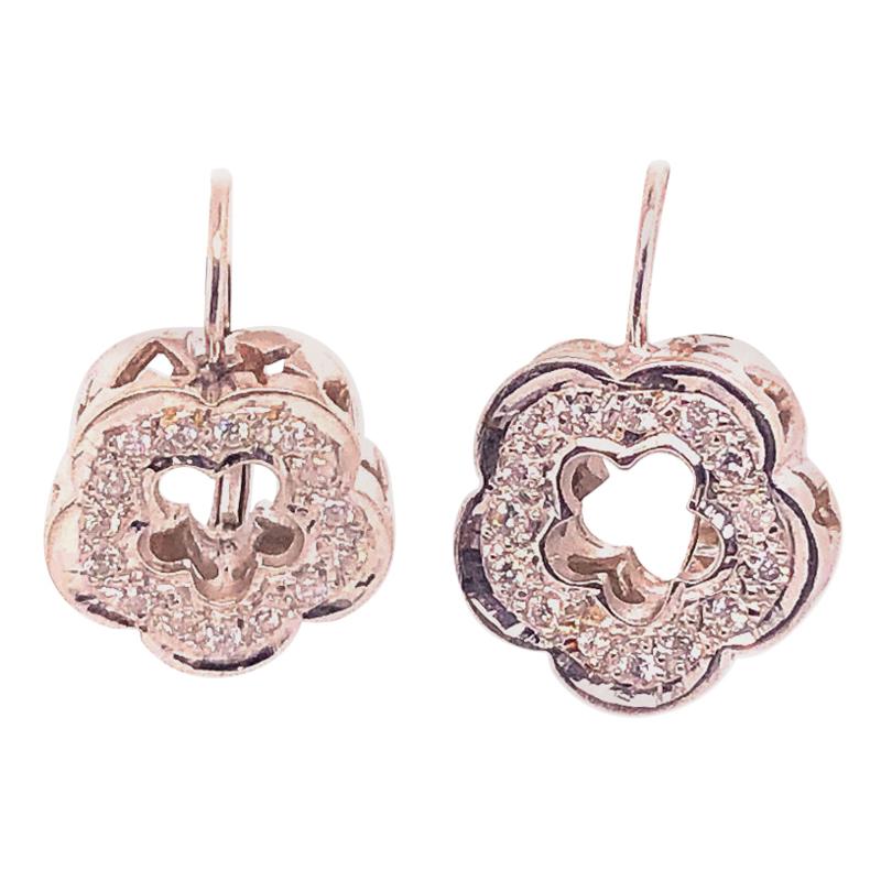 White Gold Earrings Flower Shaped with Diamonds