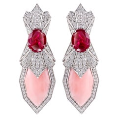 Ananya White Gold Earrings Set with Rubies, Pink Opals and Diamonds