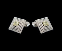 White Gold Earrings with 2.02ct Fancy Yellow Center Diamond & 1.66ct Diamonds