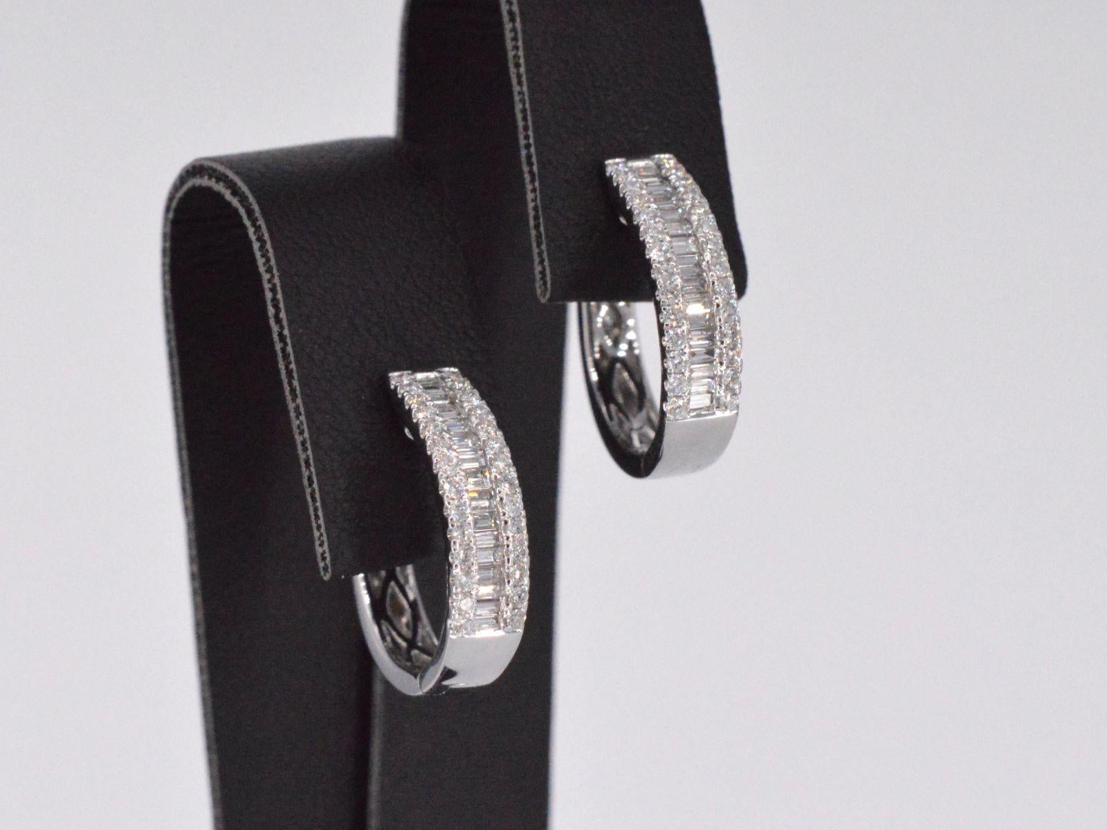 Brilliant Cut White Gold Earrings with Brilliant, Princess and Baguette Diamonds For Sale