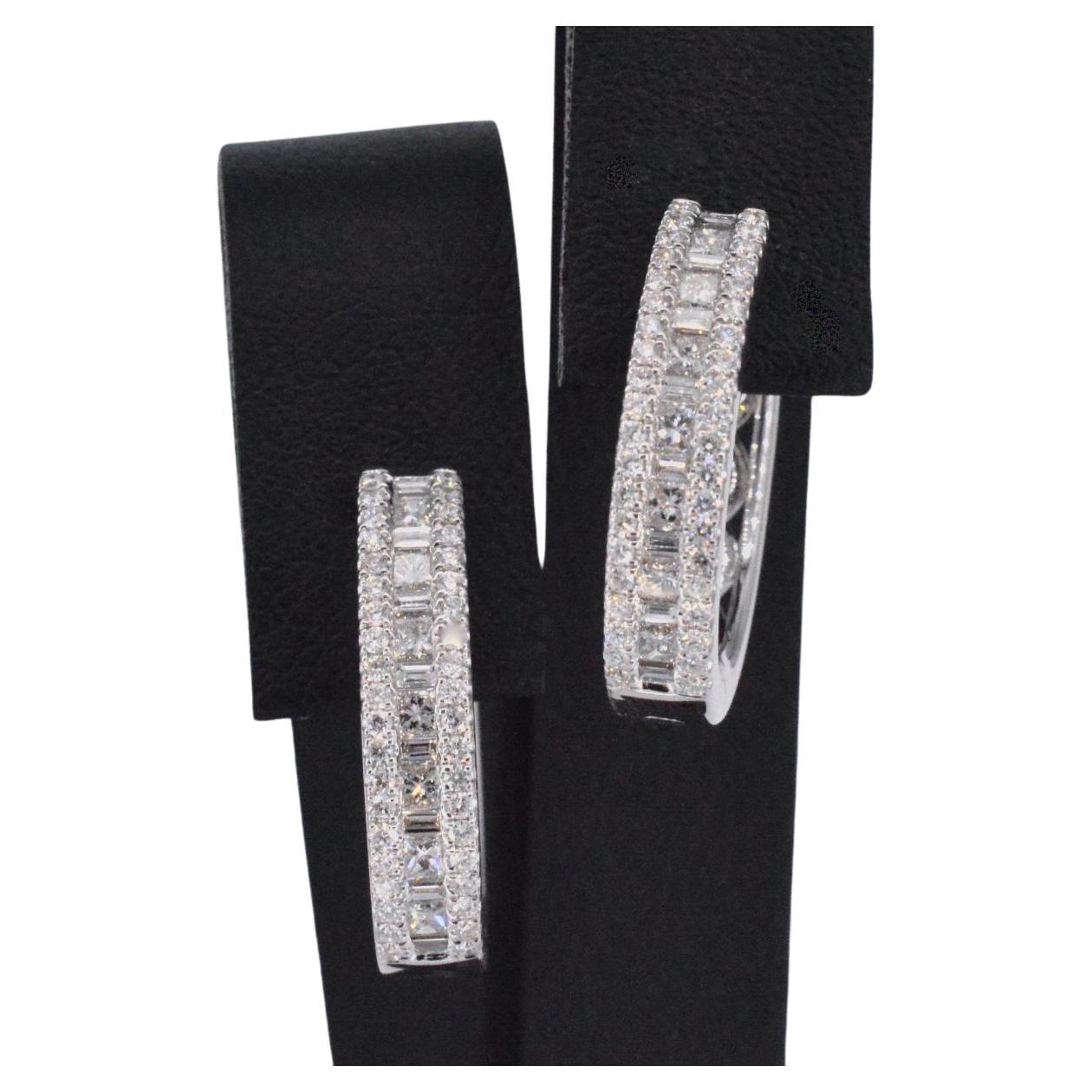 White Gold Earrings with Brilliant, Princess and Baguette Diamonds For Sale