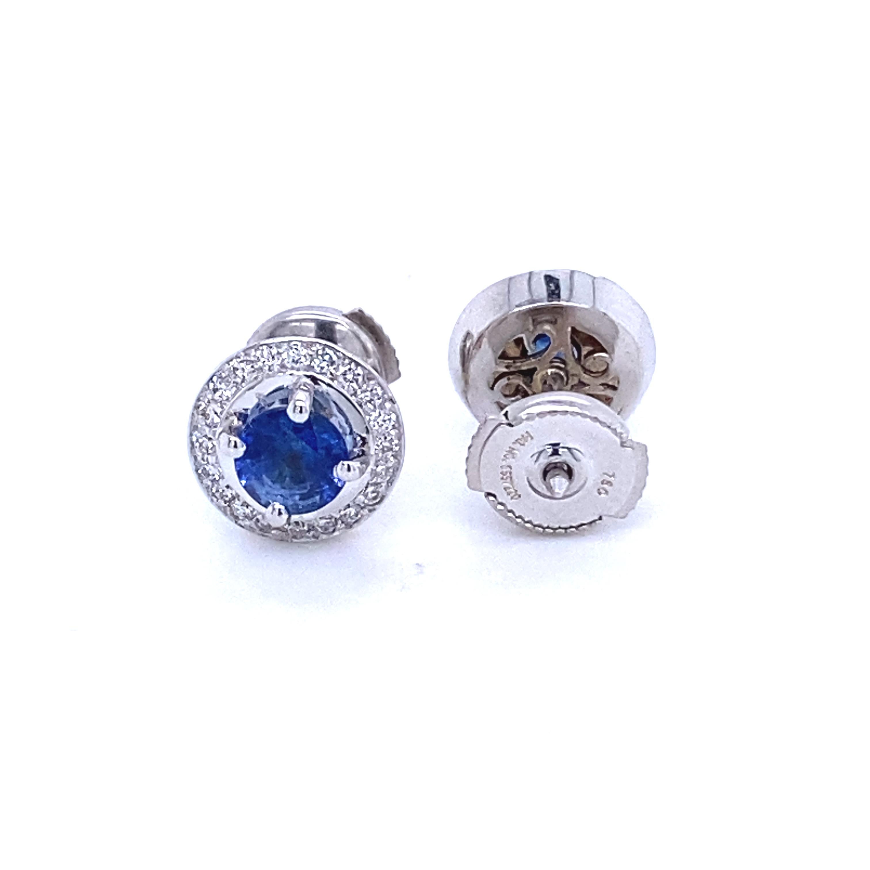 White Gold Earrings with Ceylon Sapphire and Diamonds In New Condition For Sale In Vannes, FR