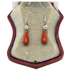 Vintage White gold earrings with corals and 1.00ct diamonds