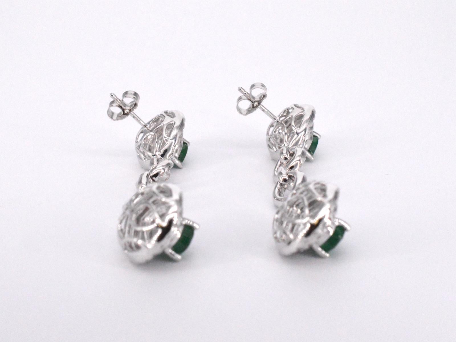 White gold earrings with diamonds and emeralds 1