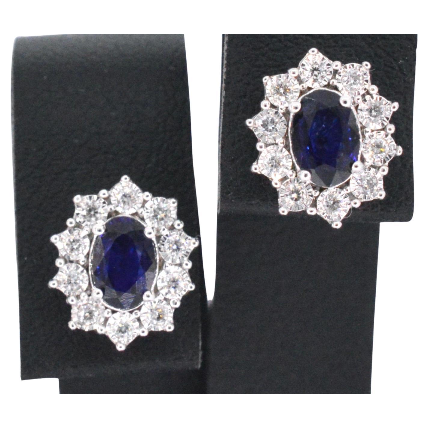White Gold Earrings with Diamonds and Sapphire For Sale