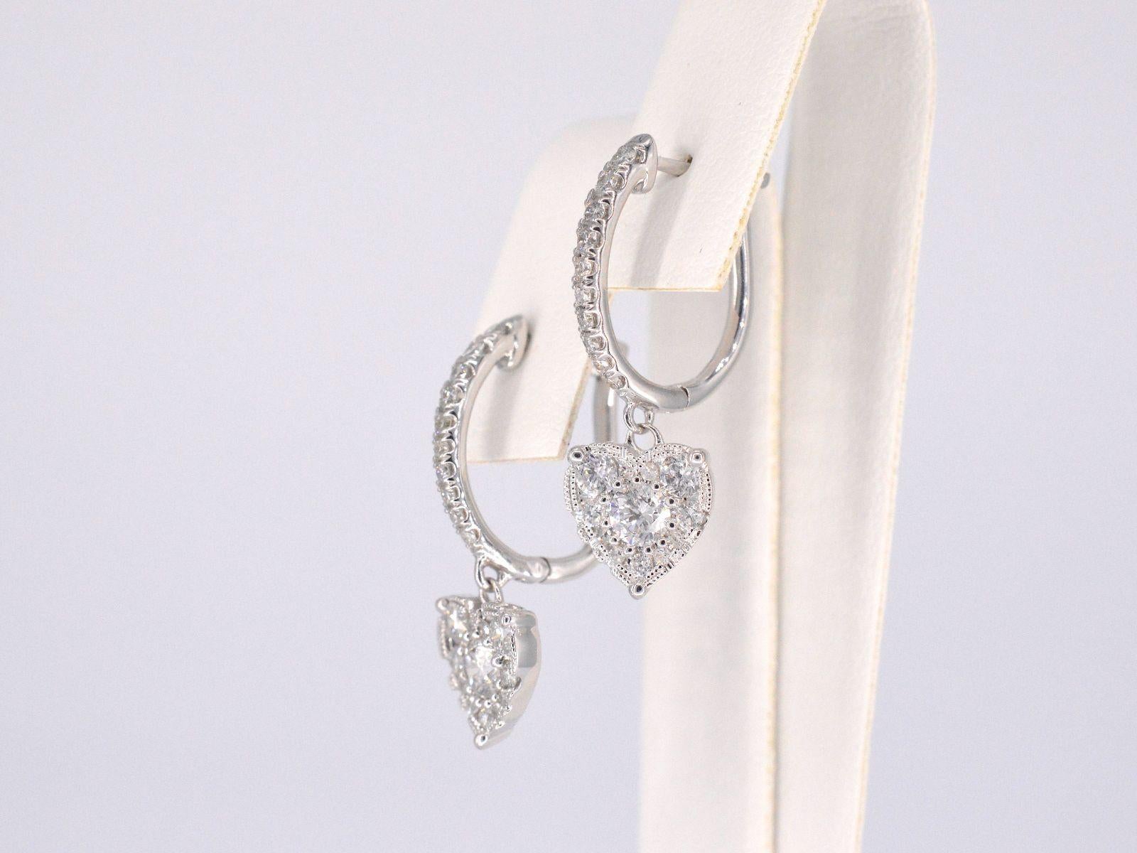 Contemporary White Gold Earrings with Heart-Shaped Diamonds For Sale