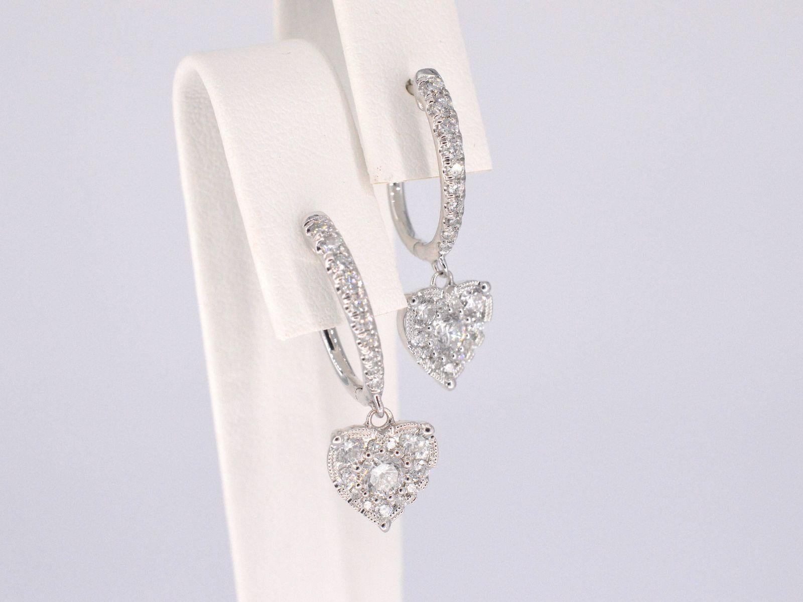 Brilliant Cut White Gold Earrings with Heart-Shaped Diamonds For Sale