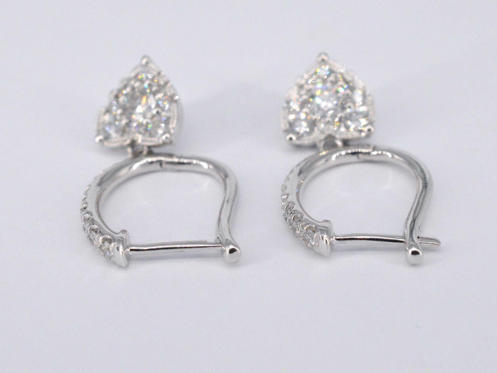White Gold Earrings with Heart-Shaped Diamonds For Sale 1