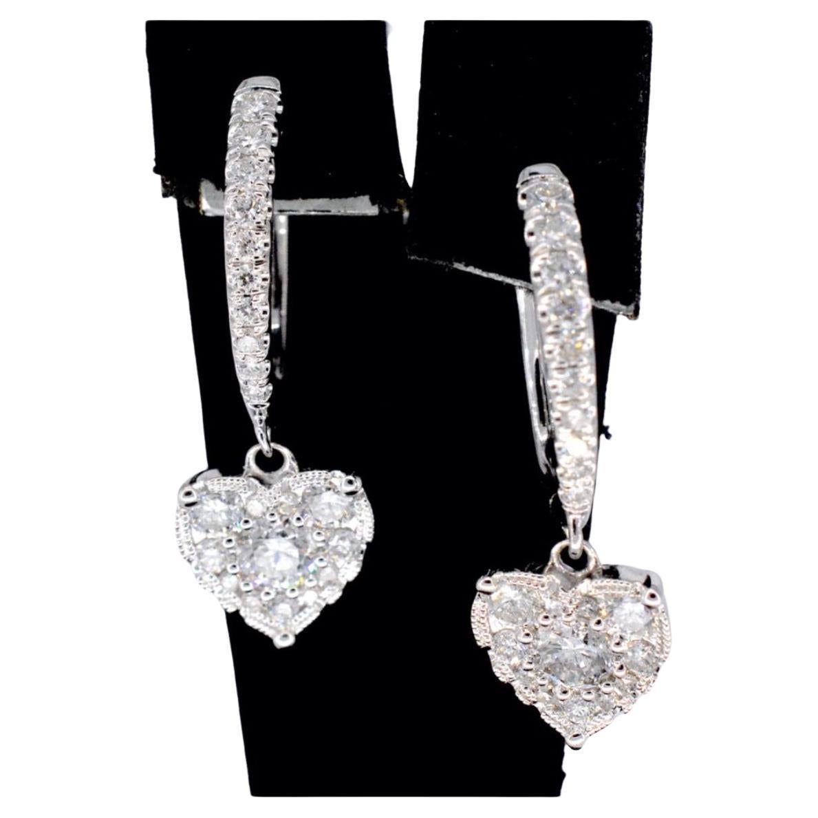 White Gold Earrings with Heart-Shaped Diamonds For Sale