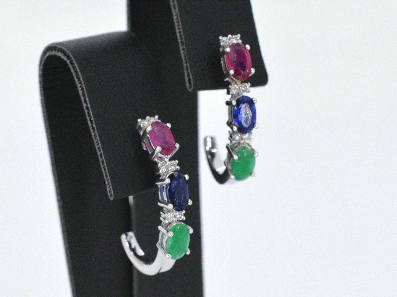 Contemporary White Gold Earrings with Multicolor Gemstones and Diamonds For Sale