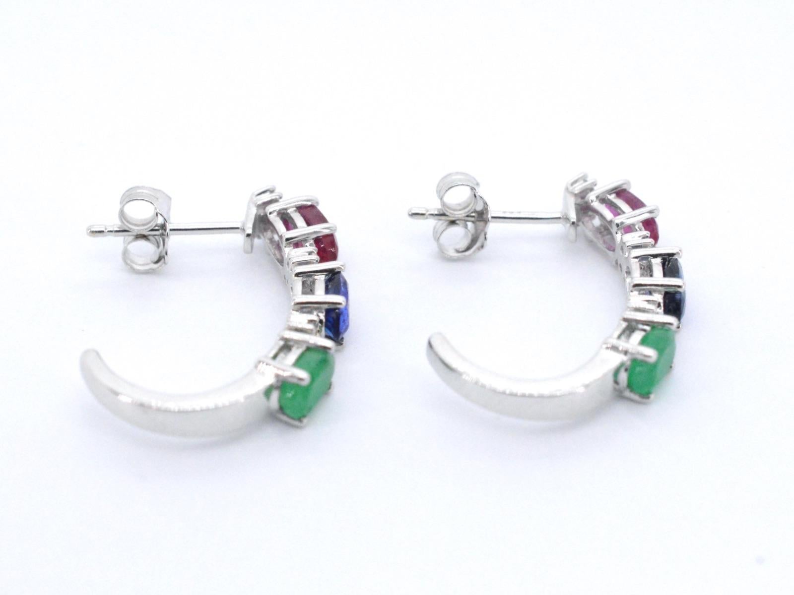 Brilliant Cut White Gold Earrings with Multicolor Gemstones and Diamonds For Sale