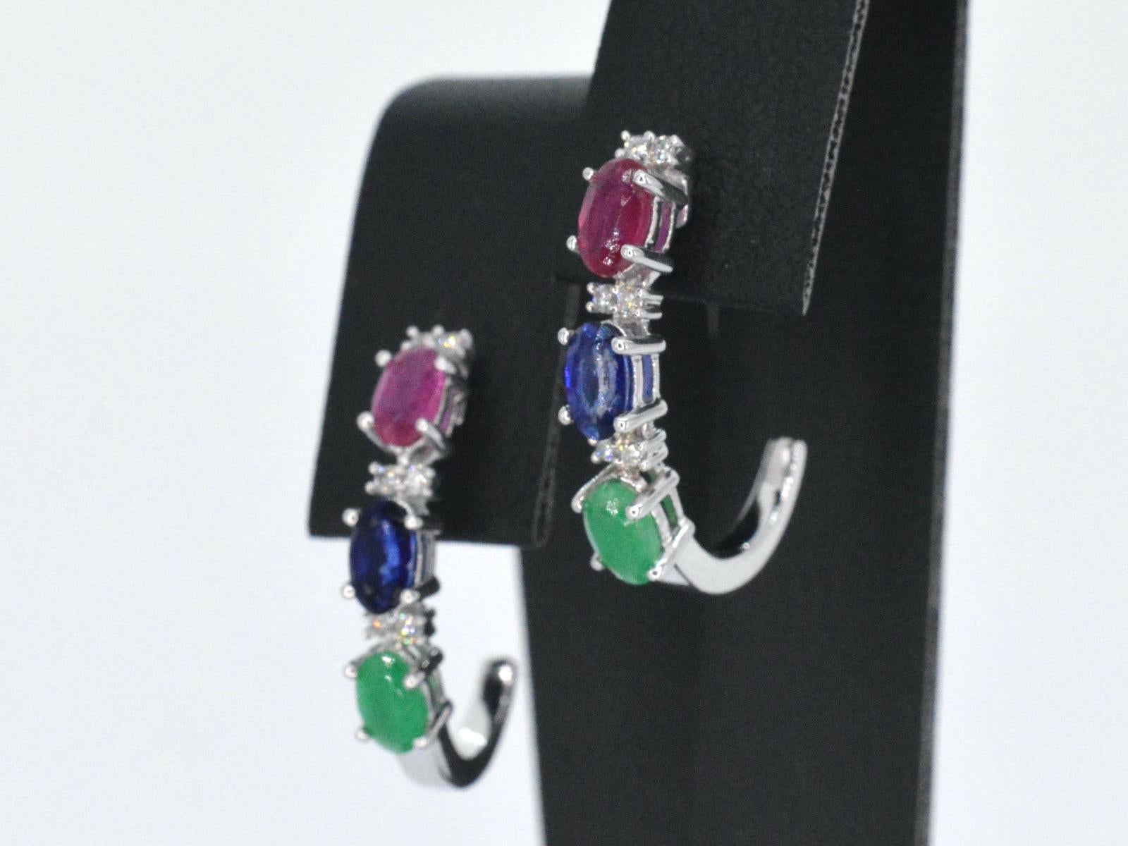 Women's White Gold Earrings with Multicolor Gemstones and Diamonds For Sale
