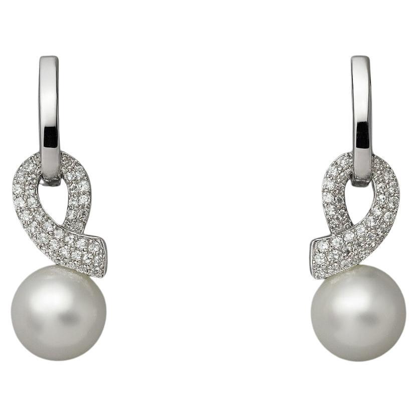 White Gold Earrings with Natural Australian Pearls and Diamonds