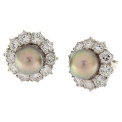 Vintage White gold earrings with pearls and 4.00 ct brilliant cut diamonds