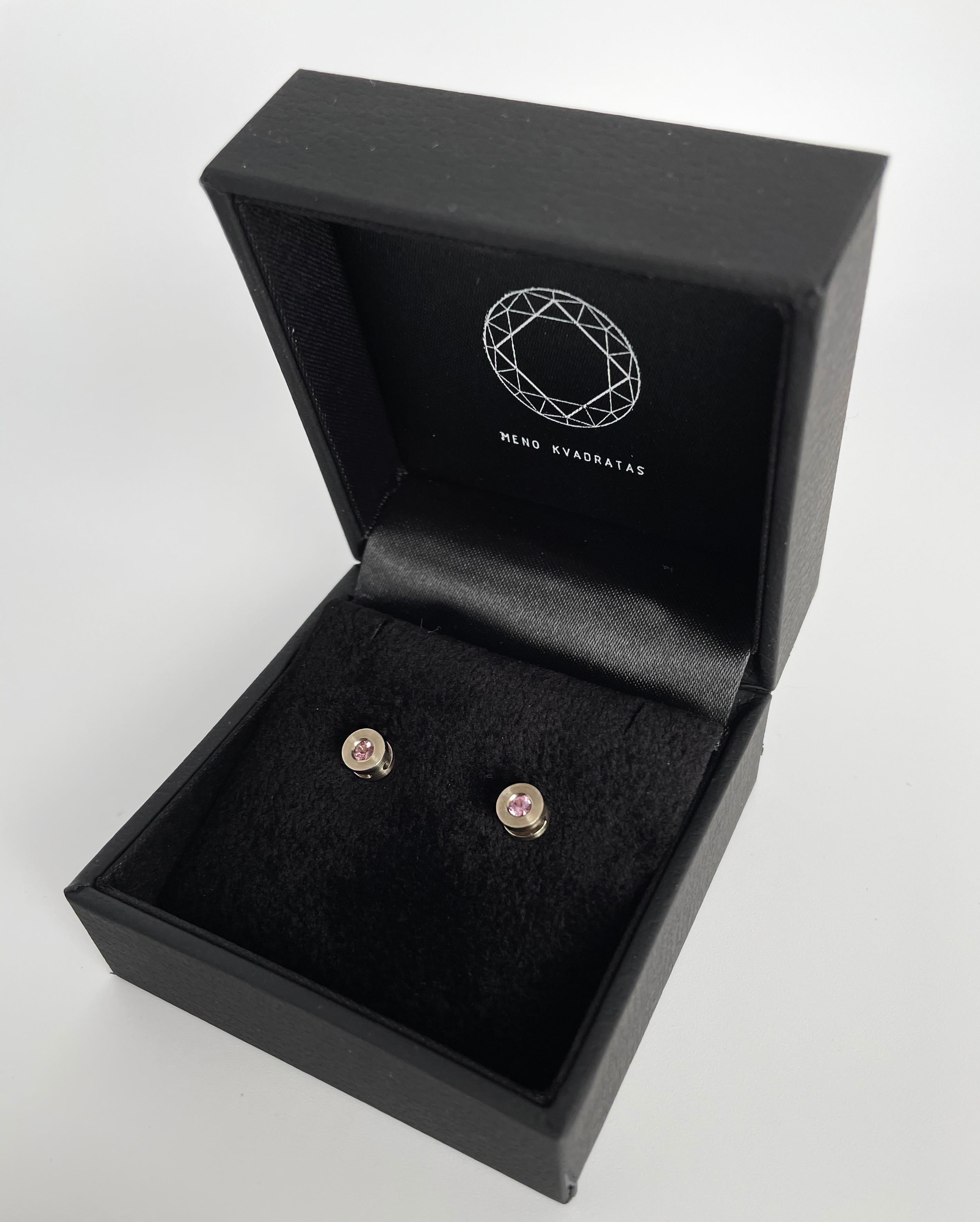 White Gold Earrings with Pink Tourmaline For Sale 3
