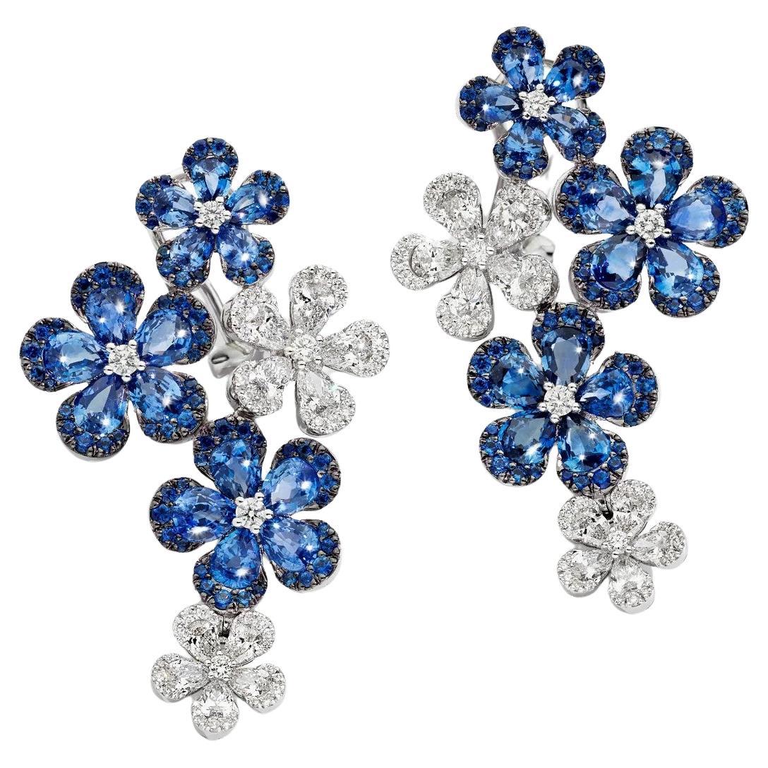 White Gold Earrings with White Diamonds and Blue Sapphires