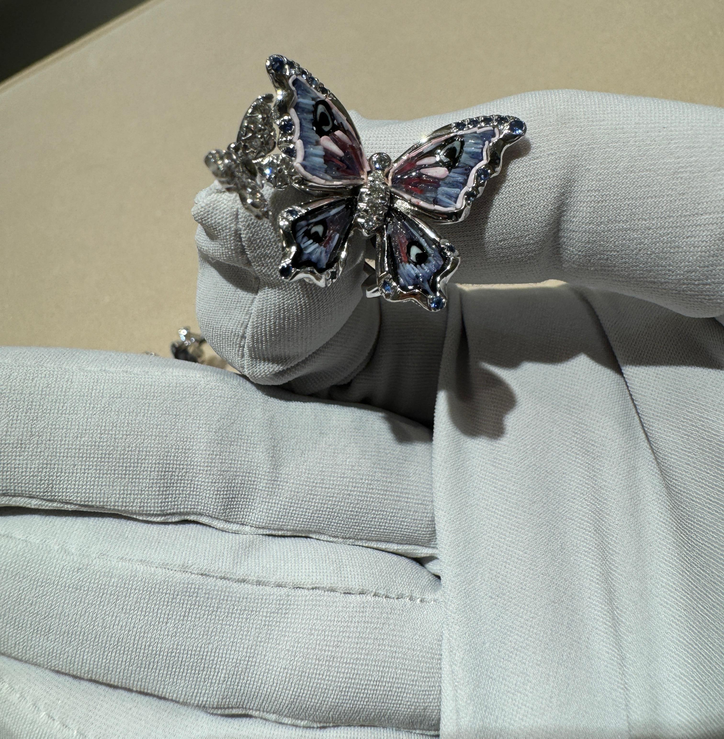Modern White Gold Earrings with White Diamonds, Blue Sapphires and Micromosaic For Sale