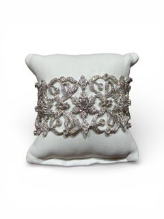 White Gold Edwardian Art Nouveau Style Diamond Statement Bracelet in Solid 18K